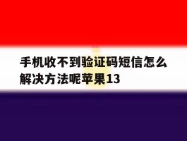 手机收不到验证码短信怎么解决方法呢苹果13