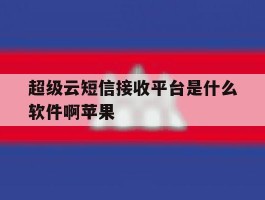 超级云短信接收平台是什么软件啊苹果