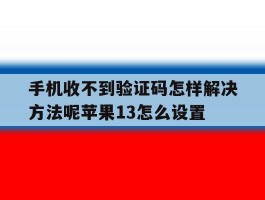 手机收不到验证码怎样解决方法呢苹果13怎么设置