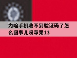 为啥手机收不到验证码了怎么回事儿呀苹果13