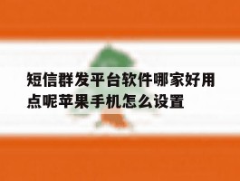 短信群发平台软件哪家好用点呢苹果手机怎么设置