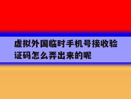 虚拟外国临时手机号接收验证码怎么弄出来的呢