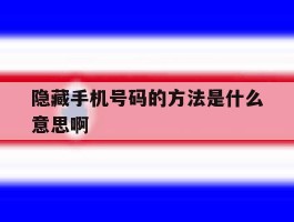 隐藏手机号码的方法是什么意思啊