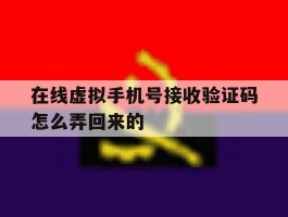 在线虚拟手机号接收验证码怎么弄回来的