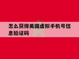 怎么获得美国虚拟手机号信息验证码