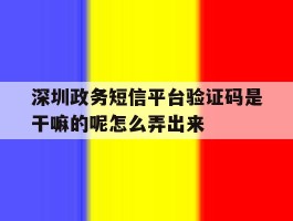 深圳政务短信平台验证码是干嘛的呢怎么弄出来