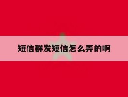 短信群发短信怎么弄的啊