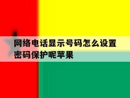 网络电话显示号码怎么设置密码保护呢苹果